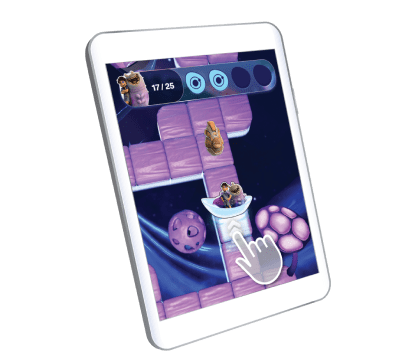 Tablet with hand playing the Elio Happy Meal game