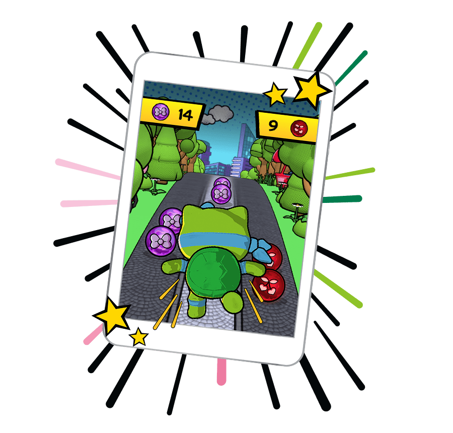 Tablet with Teenage Mutant Ninja Turtles x Hello Kitty And Friends game