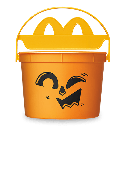 Orange pumpkin bucket with a spooky, winking face