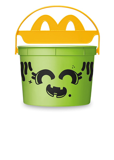 Green goblin bucket with a silly, smiling face