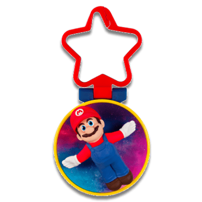 Mario in his blue and red plumber uniform on a red star keychain