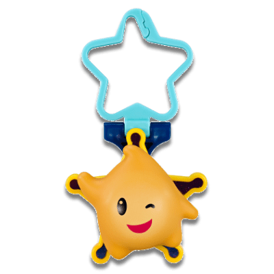 Yellow Luna, a winking yellow star on a light blue star keychain