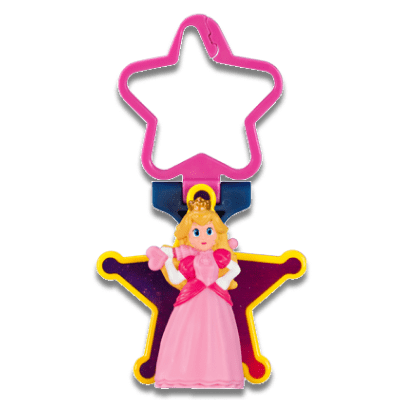 Princess Peach in a pink dress on a pink star keychain