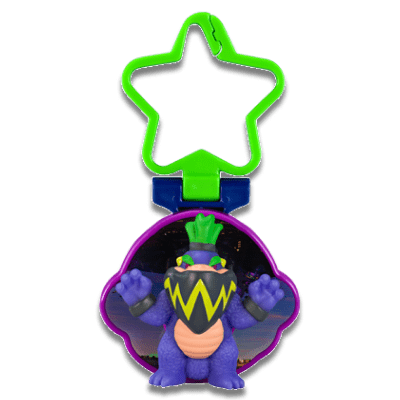 Wonder Bowser Jr., a dark blue turtle-like creature on a green star keychain