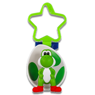 Yoshi, a green dinosaur with orange boots on a green star keychain