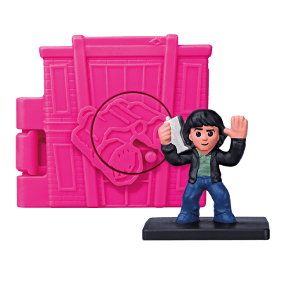 A pink toy house with a Mike toy inside