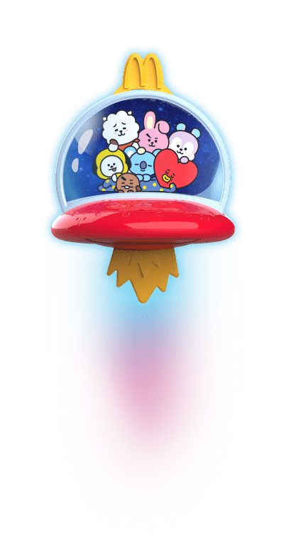 Seven BT21 characters in a spaceship