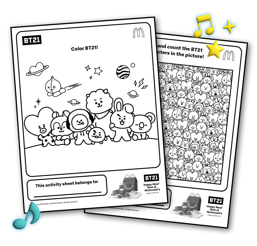 A Color BT21 characters coloring sheet and activity sheet