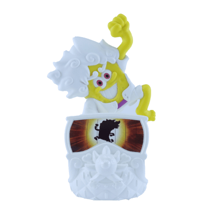 SpongeBob with Gear 5 Luffy’s white hair and white outfit.