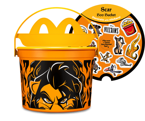 Orange BOO Bucket with Scar’s face and stickers